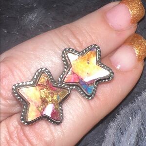 925 silver star studs with cotton candy turquoise